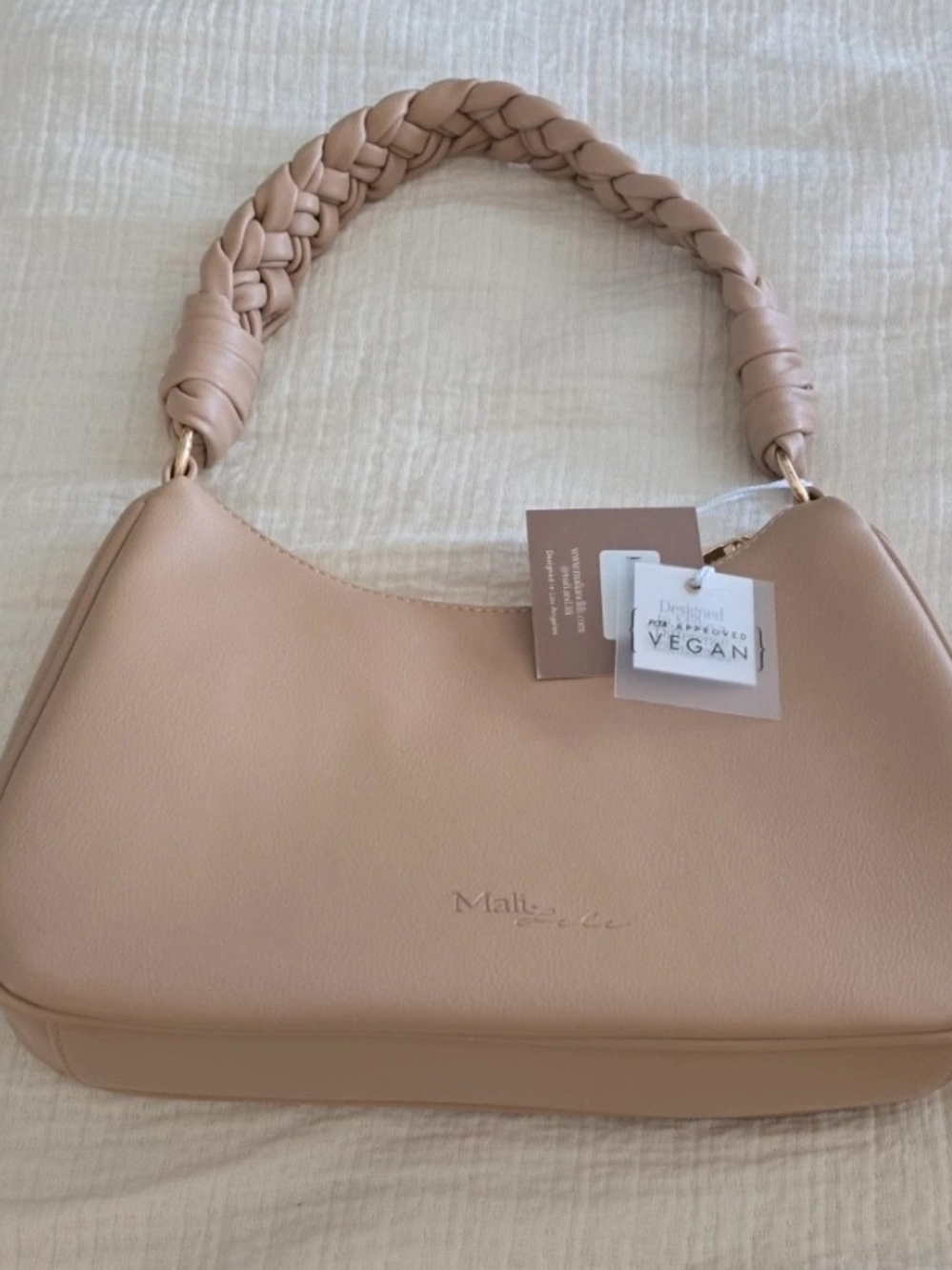 Vegan Blush Shoulder Bag with Braided Handle
